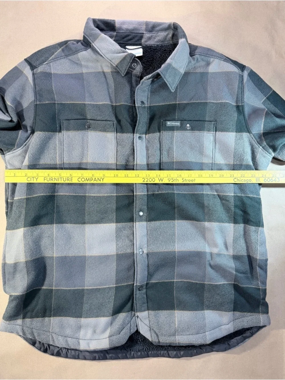 Columbia Fleece‑Lined Flannel Shirt Jacket Men’s XL – Gray/Green Plaid Shacket